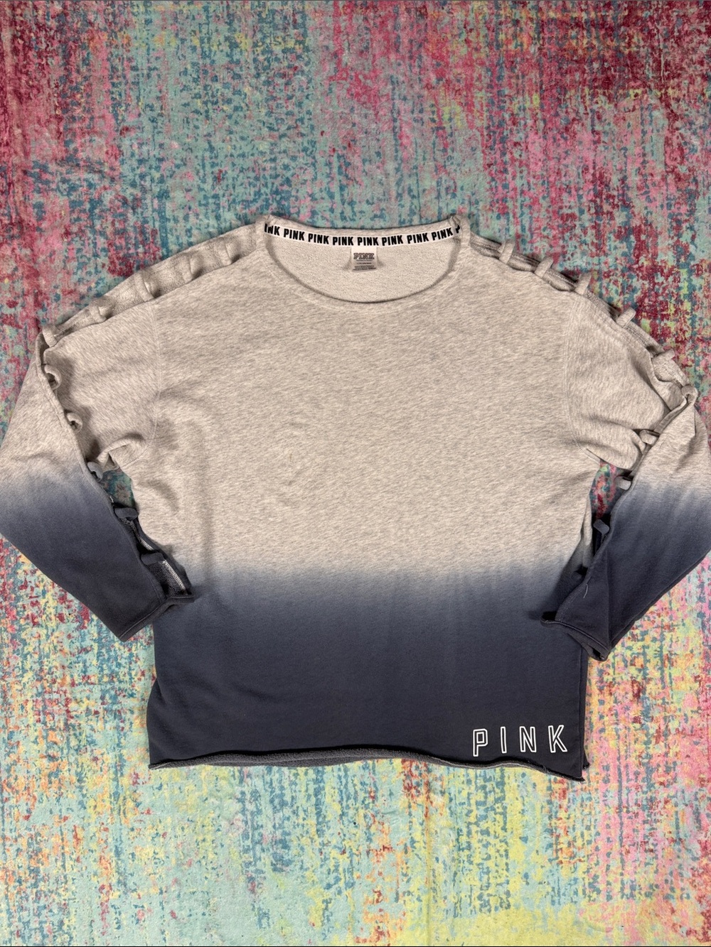 Victoria's Secret PINK Grey Sweatshirt with Black Logo Trim